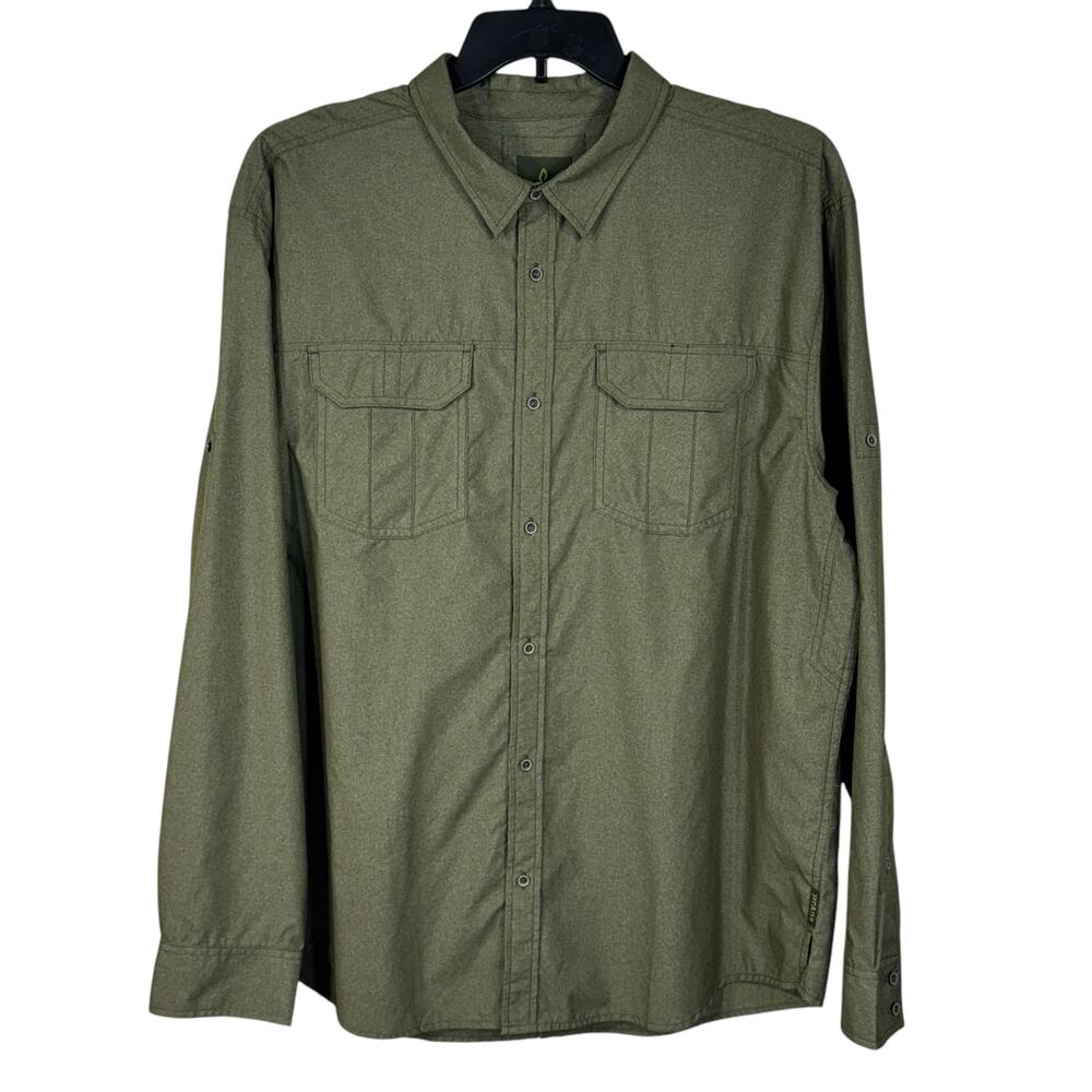 PrAna XX-Large Mens Citadel Button-Up Shirt Long Roll-Tab Sleeves Pockets Green
